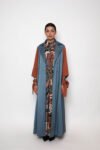 Apricot Blue trench Abaya with dress