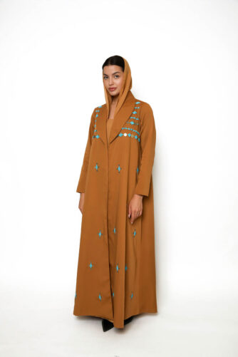 Jacket Abaya With Turquoise Embellishment
