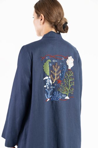 Under the sea linen abaya with embellished back