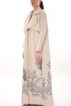 Summer Trench Abaya with Palm Trees Embroidery