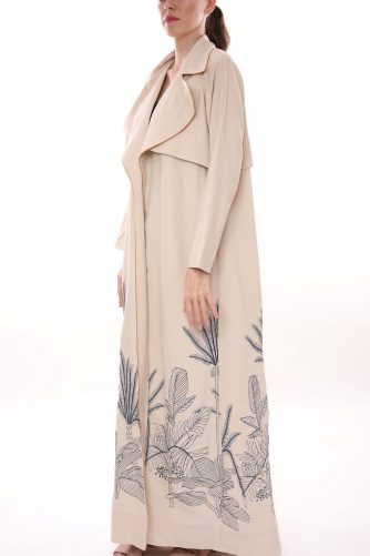 Summer Trench Abaya with Palm Trees Embroidery